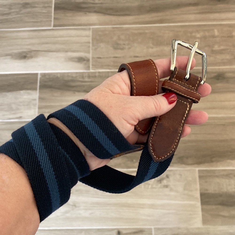 Brooks Brothers 40 Classic leather tab striped webbed belt